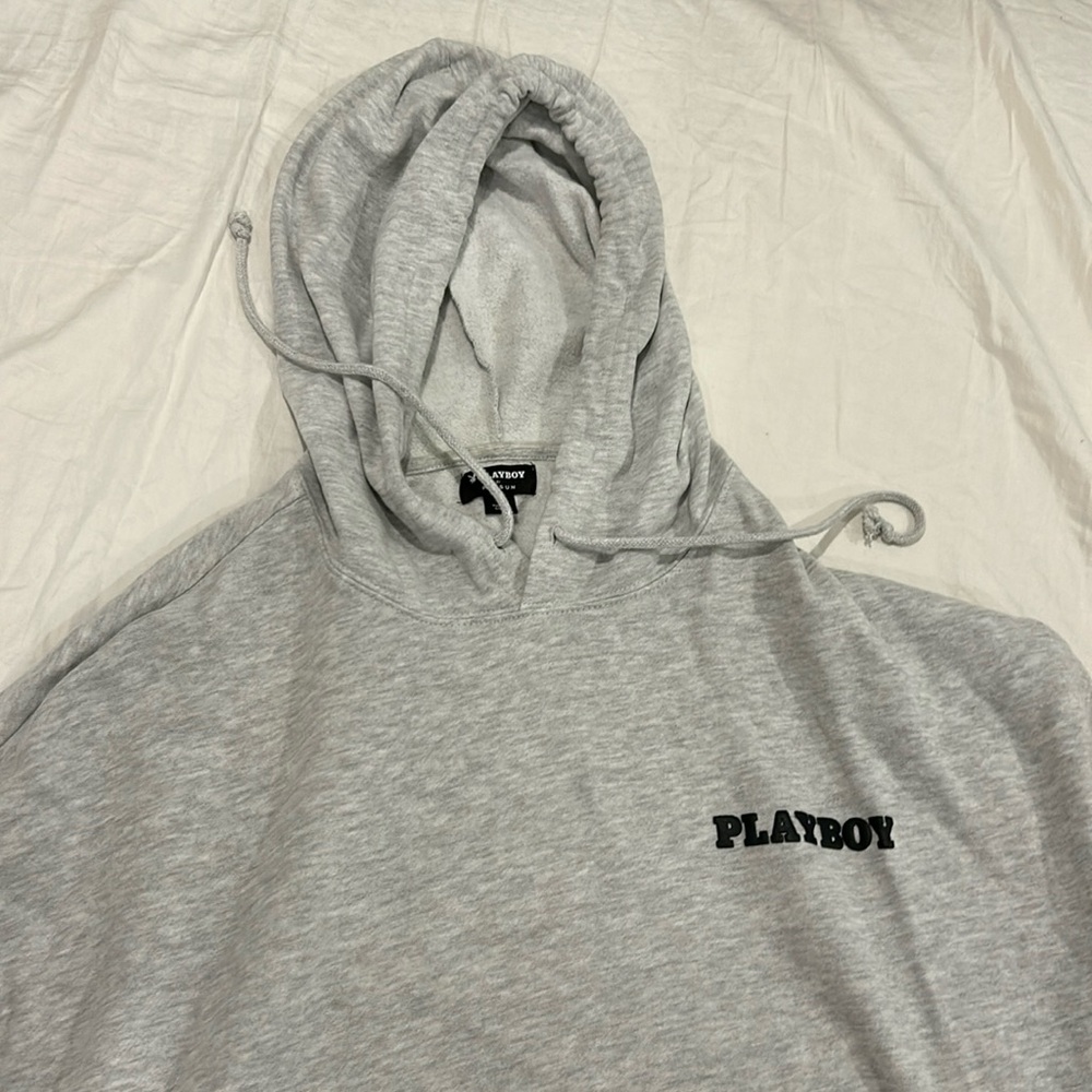 PlayBoy - Grey Lightweight Hoodie with Black Lettering - Size XL
